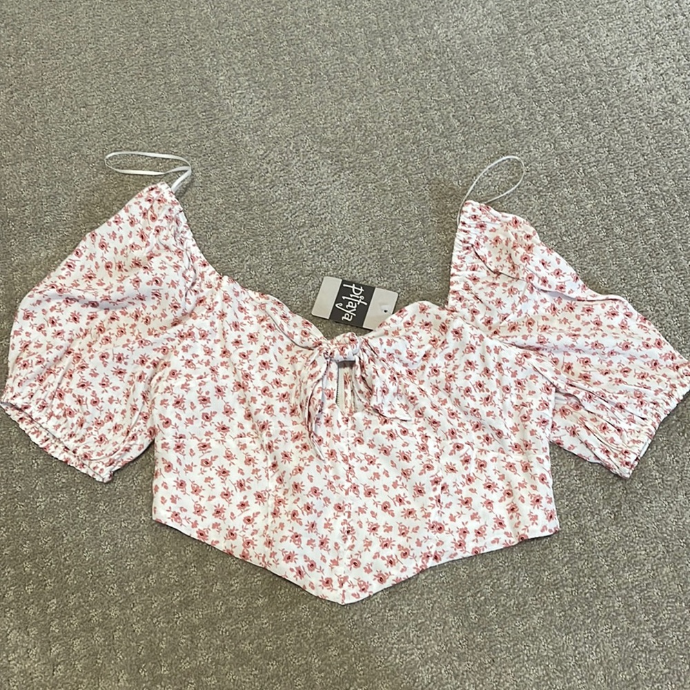 NWT white crop top with pink flowers